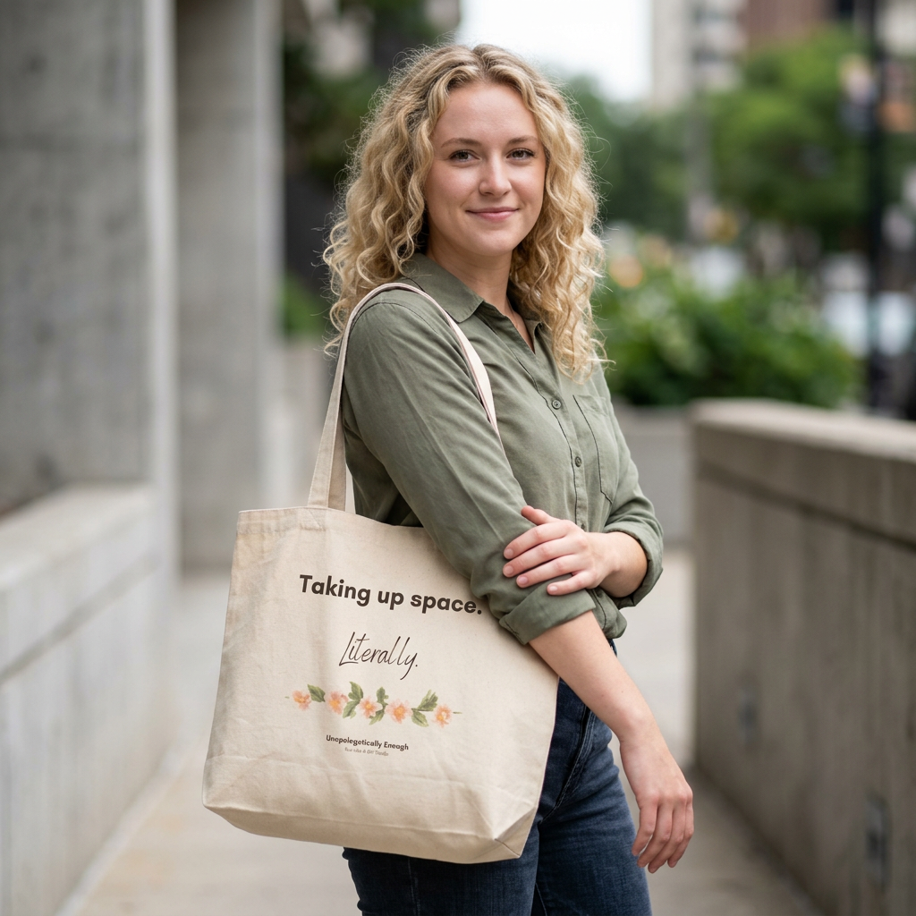 Taking Up Space Literally Tote Bag | Large Organic Cotton Grocery Tote | Unapologetically Enough