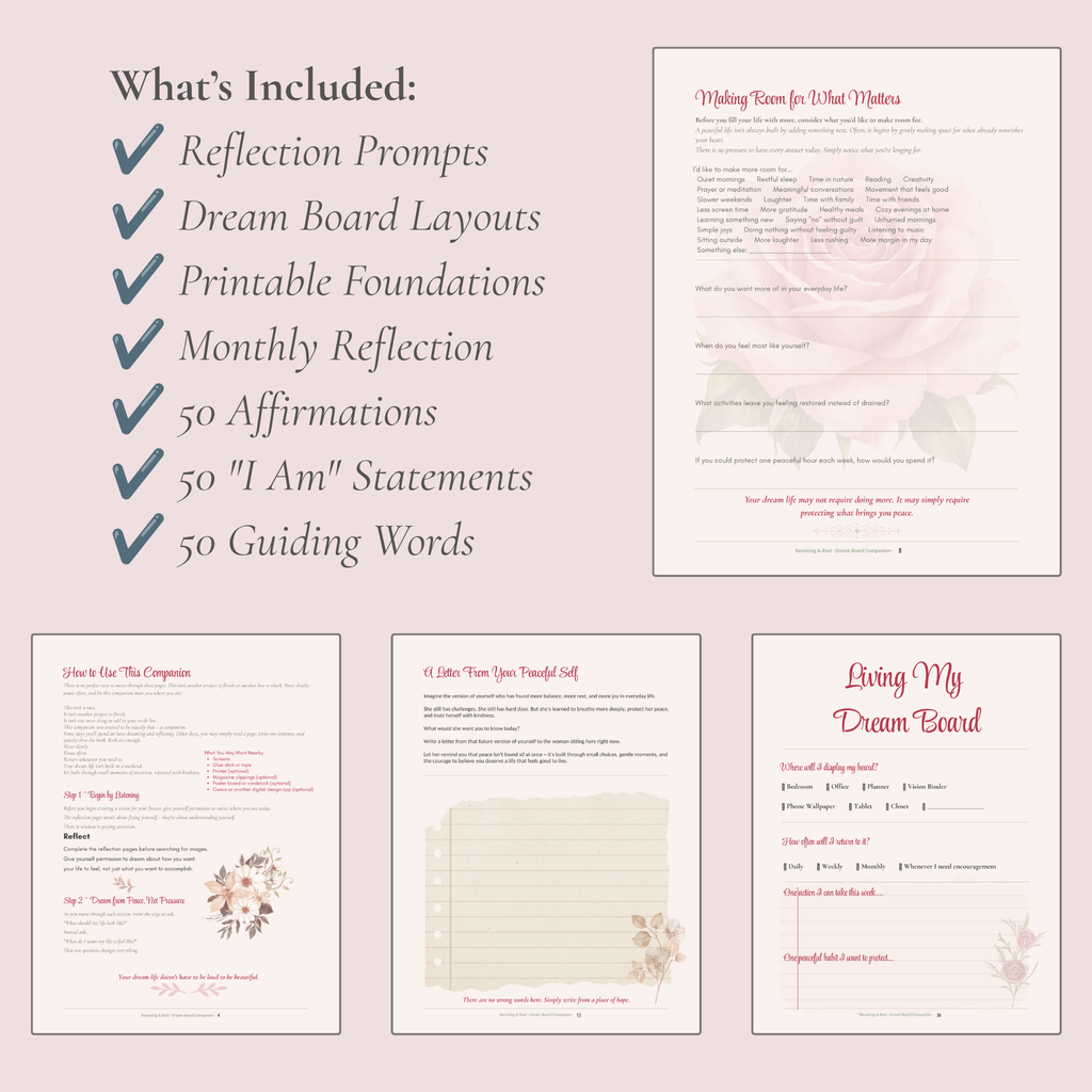 Receiving & Rest Dream Board Companion ~ A Guided Dream Board Workbook to Help You Create a Life That Feels Like an Exhale