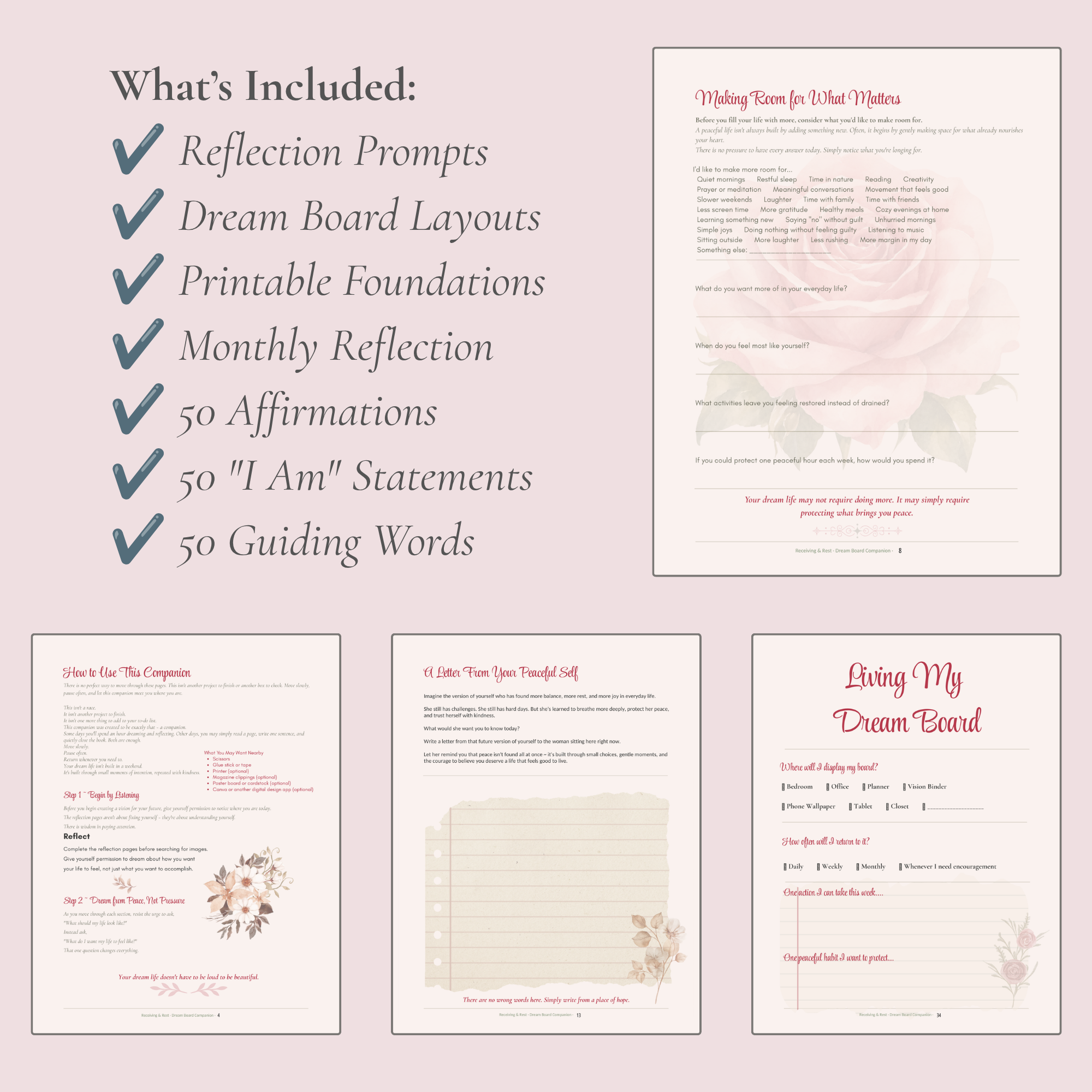 Receiving & Rest Dream Board Companion ~ A Guided Dream Board Workbook to Help You Create a Life That Feels Like an Exhale