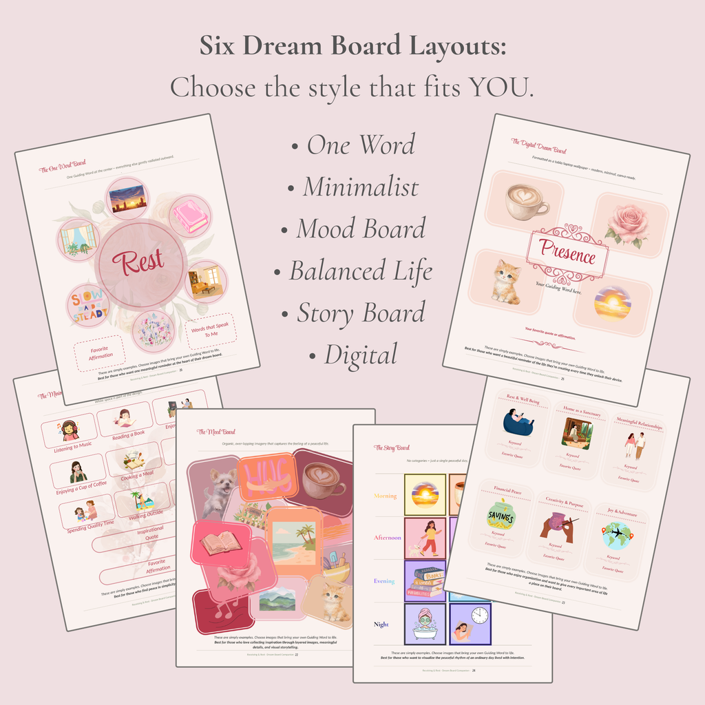 Receiving & Rest Dream Board Companion ~ A Guided Dream Board Workbook to Help You Create a Life That Feels Like an Exhale