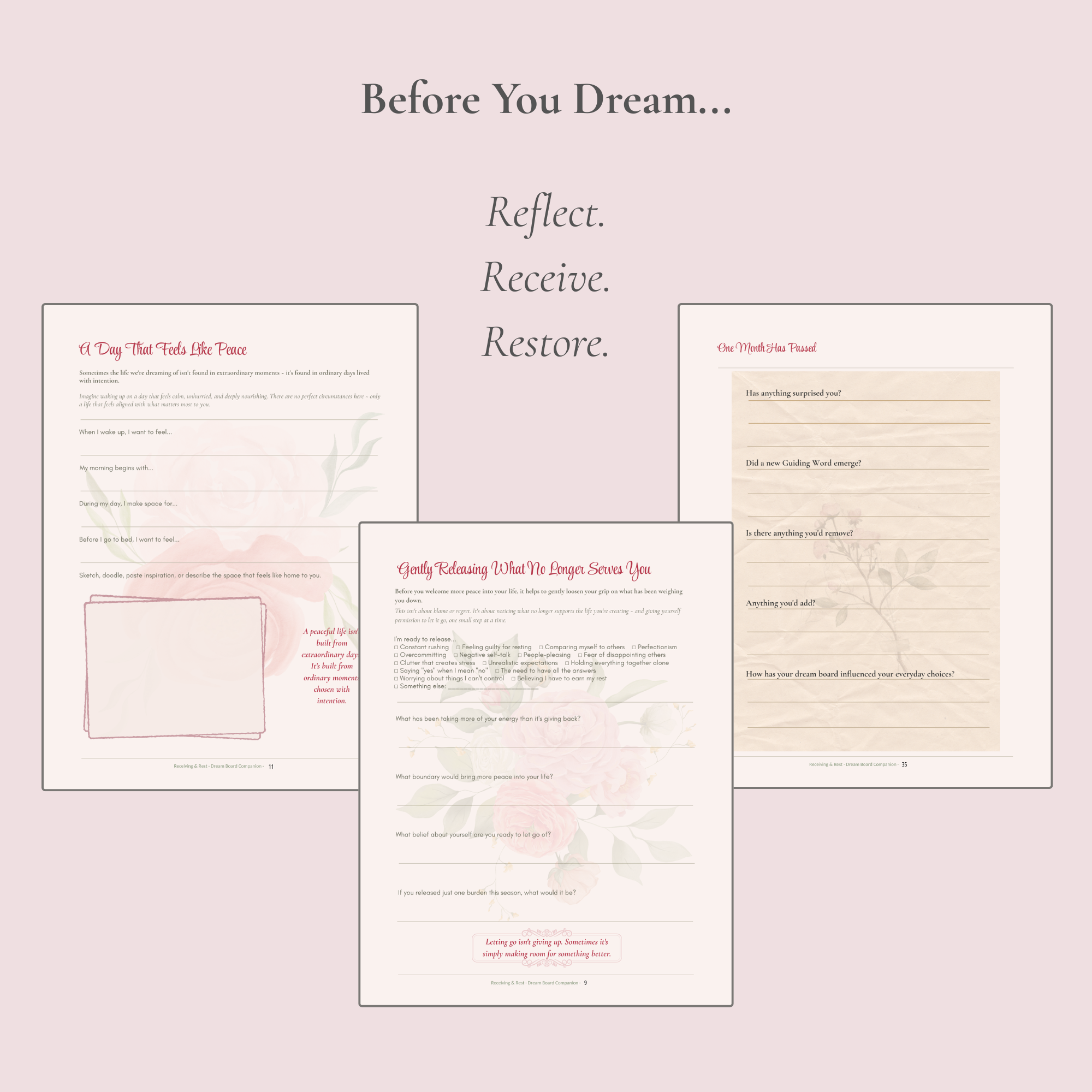 Receiving & Rest Dream Board Companion ~ A Guided Dream Board Workbook to Help You Create a Life That Feels Like an Exhale